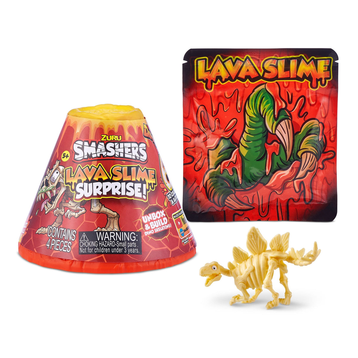 Volcano Lava Slime with Dinosaur Toy Favour, Multi-Coloured, 4-pk, Ages 5+, for Arts & Crafts/Birthday Favour