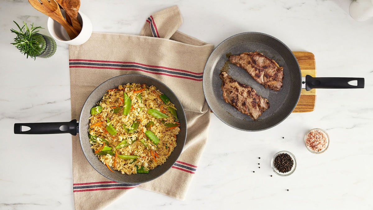 3-Piece Frying Set with 28-cm Frypan and 30-cm Wok